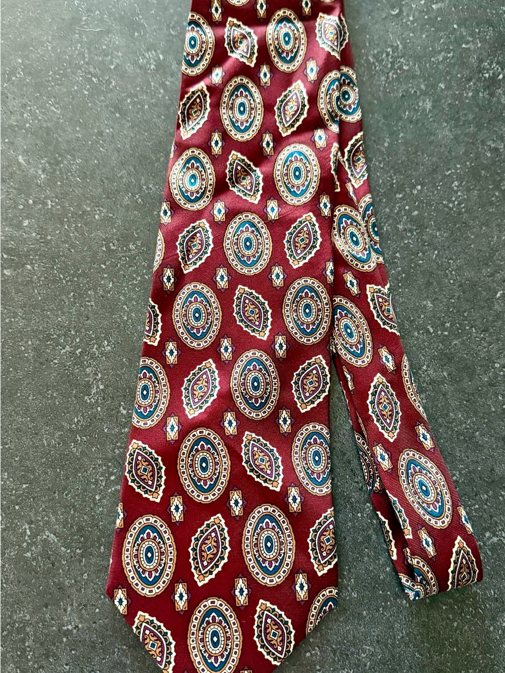 Vintage Christian Dior Monsieur Silk Tie Medallion Foulard Burgundy Retro